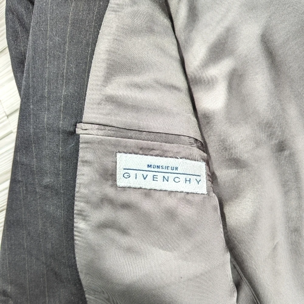 Givenchy Oversized Pinstripe Suit Blazer Jacket in Black and Tan Size 14